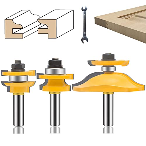 Fräser-Set, 3-teilig, 1/2-Zoll-Schaft, rund, für erhöhte Platten, Schranktürschienen und Pfostenfräser, Holzfräser für die Holzbearbeitung, Nut- und Federfräswerkzeug aus Hartmetall (grau) von IHVBRHHM