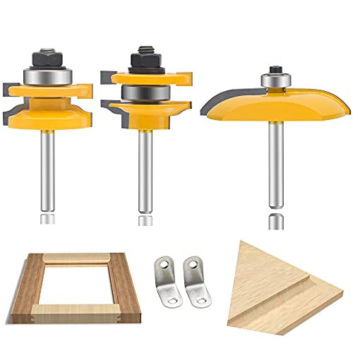 Fräser-Set, 3-teilig, 1/4 Zoll Schaft, Federnut, rund, über erhabene Platte, Schranktür, Ogee-Schiene und Pfostenfräser, Holzbearbeitungs-Holzschneider, Fräswerkzeug (1/4-Einzeln) von IHVBRHHM