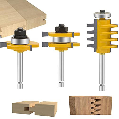 Fräser-Set mit 1/4-Zoll-Schaft und 4-Finger-Verbindung, 3-teilig, Nut- und Feder-Holzfräser, Bohr-Hartmetallwerkzeug für Tür, Tisch, Schrank, Regal (1/4-4 Finger) von IHVBRHHM