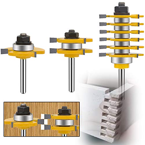 Fräser-Set mit 1/4-Zoll-Schaft und 6 Fingergelenken, 3-teilig, Nut- und Federfräser für die Holzbearbeitung, Formfräswerkzeug aus Hartmetall für Tische für Türen, Tische, Regale, Wände (1/2-Spleißen von IHVBRHHM