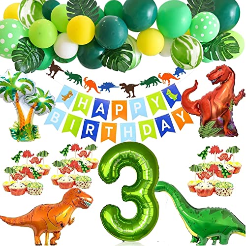 Dinosaurier Geburtstag Deko Set XXL,Geburtstags Deko Jungen mit Riesenzahl 3, Happy Birthday Girlande für Dino Party Dekoration Party kinder Junge von IKACEUO