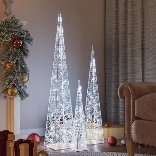 IKAYAA 3 Stück LED Pyramide Lichterkegel, Weihnachtsdeko für außen & innen, Weihnachtsdekoration, Weihnachtsbeleuchtung für Weihnachten, Beleuchtung für Weihnachten innen außen Kaltweiß 60/90/120 cm von IKAYAA