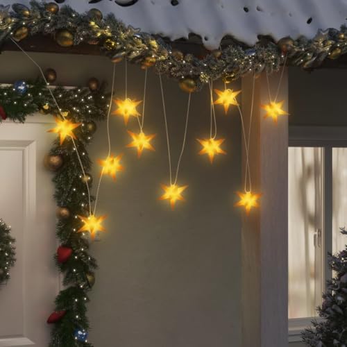 IKAYAA LED-Stern 3D mit LED Beleuchtung 10 Sterne Gelb Ø 10 cm 3D Weihnachtsstern Beleuchtet Außen LED Weihnachtsstern für Fenster,Garten Deko, Wohnzimmer, Weihnachtsdeko mit Timer Batteriebetrieben von IKAYAA