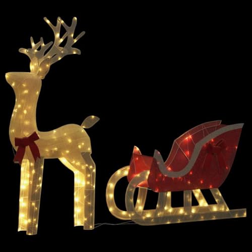 IKAYAA Rentier mit Schlitten Figur Beleuchtet Außen, 100 LED Weihnachtsbeleuchtung Hirsch Deko Weihnachten, Weihnachtsdeko Figuren Elch Garten Outdoor, Warmweiß, IP44 von IKAYAA