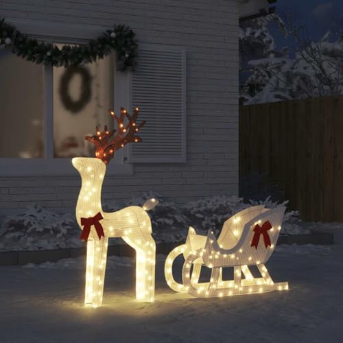 IKAYAA Rentier mit Schlitten Figur Beleuchtet Außen,100 LED Weihnachtsbeleuchtung Hirsch Deko Weihnachten, Weihnachtsdeko Figuren Elch Garten Outdoor, Kaltweiß, IP44 von IKAYAA