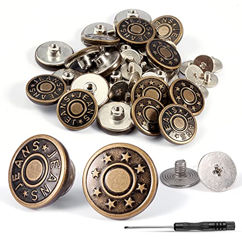 Jeansknöpfe 22 Stück, IKWOLETI 17mm Buttons, Jeans Knöpfe Ohne Nähen, Hosenknöpfe zur Reparatur von Jeans, Hosen, DIY, Hosen Enger Machen, zum Erweitern oder Reduzieren der Hosengröße von IKWOLETI