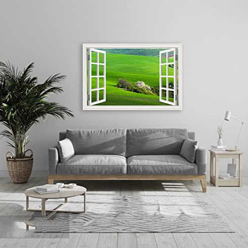 3D Fake Window View Painting Grünes Gras Leinwandbild Natur Landschaft Drucke auf Leinwand Leinwand Wandkunst Bild für Wohnzimmer Dekor 70 x 105 cm rahmenlos von IKYE