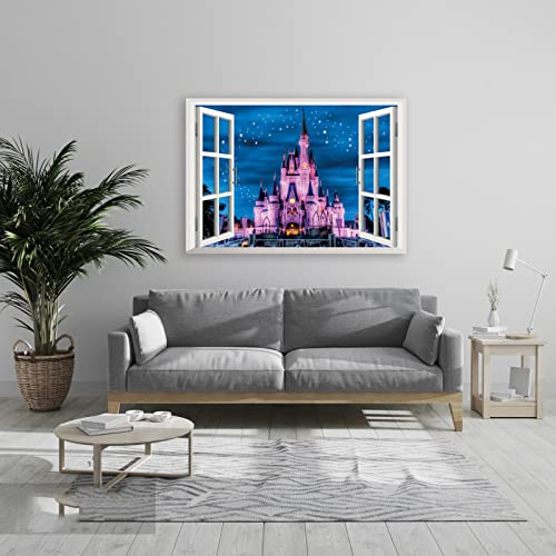 3D Fake Window View Painting Night Castle Leinwandbild Natur Landschaft Drucke auf Leinwand Leinwand Wandkunst Bild für Wohnzimmer Dekor 30 x 42 cm rahmenlos von IKYE