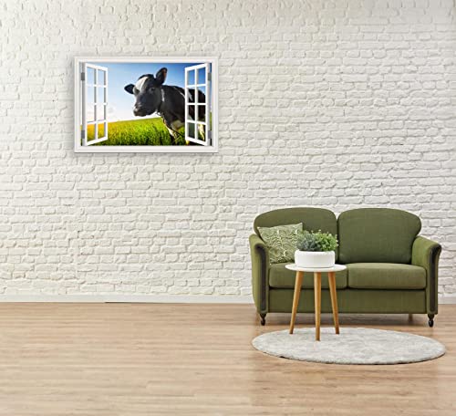 3D Fake Window View Painting Prärie Cow Leinwandbild Natur Landschaft Drucke auf Leinwand Leinwand Wandkunst Bild für Wohnzimmer Dekor 30 x 42 cm rahmenlos von IKYE