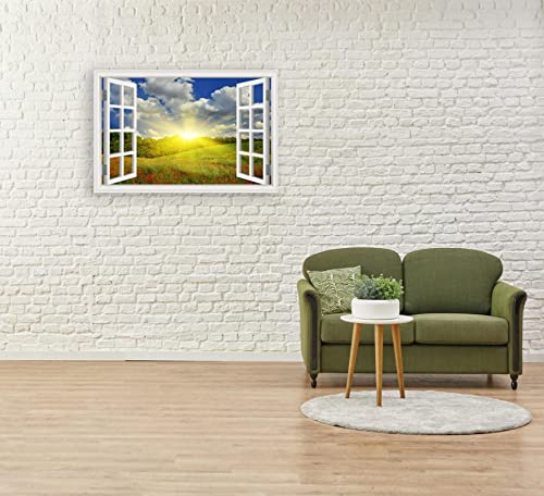 3D Fake Window View Painting Sunrise Saflower Leinwandbild Natur Landschaft Drucke auf Leinwand Leinwand Wandkunst Bild für Wohnzimmer Dekor 50 x 75 cm rahmenlos von IKYE