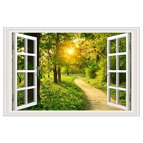 3D Fake Window View Painting Waldweg Leinwandbild Natur Landschaft Drucke auf Leinwand Gerahmtes Wandbild für Wohnzimmer Dekor 60 x 84 cm gerahmt von IKYE