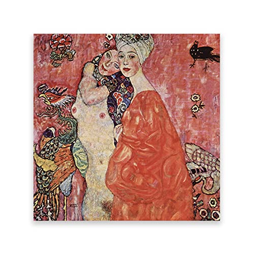 Freundinnen von Gustav Klimt Kunstdruck auf Leinwand. Berühmte Kunst Bilder Reproduktion Kunst Ölgemälde Home Decor Art Bilder 40 x 40 cm (15,7 x 15,7 Zoll) rahmenlos von IKYE