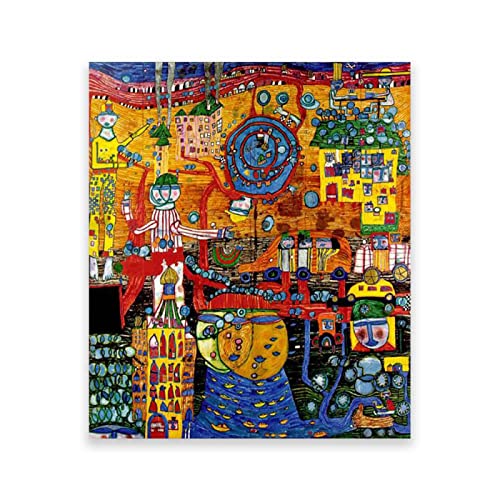 Friedensreich Hundertwasser Berühmte Gemälde auf Leinwand. (Days Fax Painting) Reproduktion auf Leinwand, Wandkunst, Bilder für Heimdekoration. 50 x 65 cm (19,6 x 25,6 Zoll) rahmenlos von IKYE