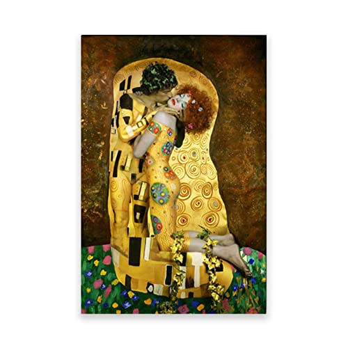 Gelbes Küssen von Gustav Klimt Kunstdruck auf Leinwand. Berühmte Kunst Bilder Reproduktion Kunst Ölgemälde Home Decor Art Bilder 80x128cm(31.4x50.4in) Rahmenlos von IKYE