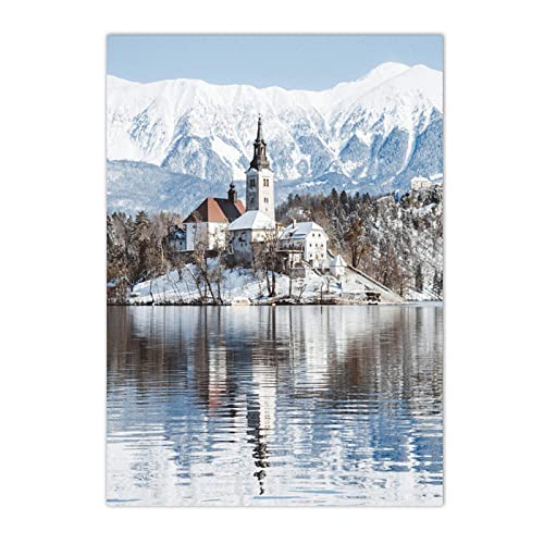 IKYE Bauseen im Winter; Winterlandschaft Poster und Drucke. Naturlandschaft Leinwand Wandkunst Bilder. Wohnkultur 50 x 70 cm (19,6 x 27,5 Zoll) rahmenlos von IKYE