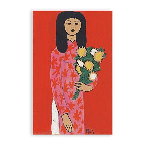 IKYE Berühmte Gemälde Bui Xuan Phai Druck auf Leinwand. 'H.Lady Flowers' Reproduktionsposter und Drucke. Abstrakte Wandkunstbilder für Wohnkultur, 80 x 128 cm (31,4 x 50,4 Zoll), Rahmenlos von IKYE