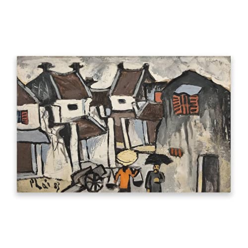 IKYE Berühmte Gemälde Bui Xuan Phai Druck auf Leinwand. 'Vue de Village' Reproduktionsposter und Drucke. Abstrakte Wandkunstbilder für Wohnkultur, 50 x 80 cm (19,6 x 61,5 Zoll), Rahmenlos von IKYE