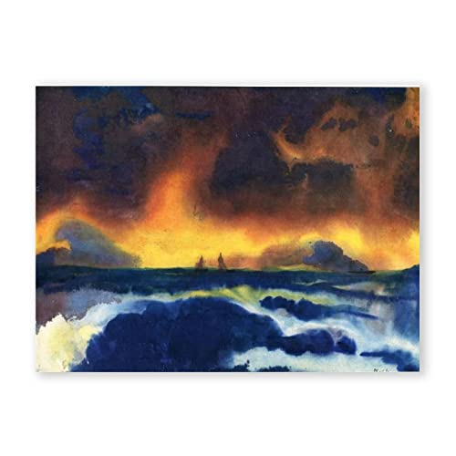 IKYE Segelboot-Bilder auf Leinwand. Berühmte Meereslandschaften auf Leinwand. Emil Nolde. Segelboot-Leinwand-Wandkunst für Wohnzimmerdekoration, 80 x 120 cm (31,4 x 47,2 Zoll), rahmenlos von IKYE