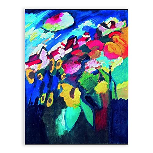 IKYE Wassily Kandinsky Leinwand Wandkunst Berühmte Gemälde Murnau Garten II Reproduktionsposter. Abstrakte Kunstbilder für Heimdekoration, 50 x 75 cm (19,7 x 29,6 Zoll), rahmenlos von IKYE