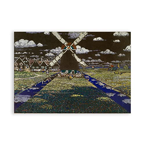 IKYE Wassily Kandinsky Leinwand Wandkunst Berühmte Gemälde.Tempera Windmühle Reproduktionsposter. Abstrakte Kunstbilder für Wohnkultur, 60 x 90 cm (23,7 x 35,5 Zoll), rahmenlos von IKYE