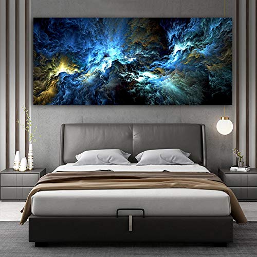 IKYE blaue schwarze Wolken-abstrakte Leinwand Bild. Moderne Leinwand Malerei Wand Kunstdruck Poster für Wohnzimmer Dekoration 80x160cm(31.4x62.9in) Rahmenlos von IKYE