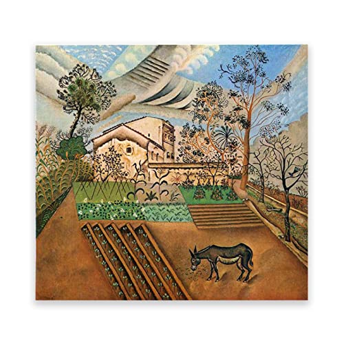 Joan Miro: Der Gemüsegarten mit Esel. Berühmte Leinwand Wandkunst. Reproduktion auf Leinwand. Schlafzimmer Wohnzimmer Dekoration 60x60cm (23.6x23.6in) Rahmenlos von IKYE