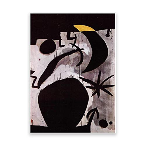 Joan Miro: Frau und Vögel.2. Berühmte Leinwand Wandkunst. Reproduktion auf Leinwand. Schlafzimmer Wohnzimmer Dekoration 40x60cm (15.8x23.7in) Rahmenlos von IKYE