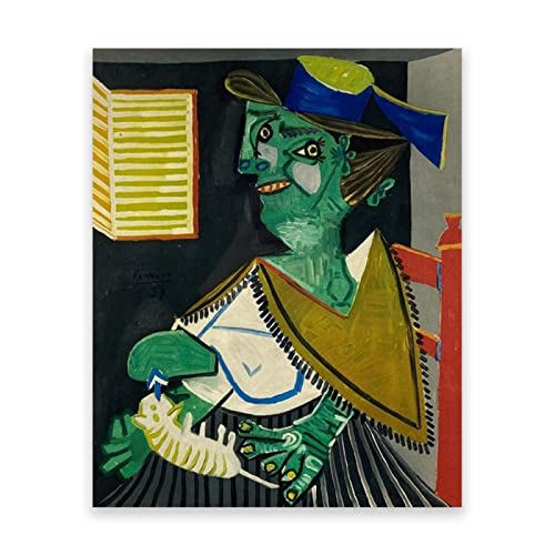 Pablo Picasso „Femme au chat“ Reproduktion auf Leinwand. Pablo Picasso Abstrakte berühmte Gemälde drucken. Leinwand-Wand-Kunst-Bild für Wohnkultur. 30 x 39 cm (11,8 x 15,3 Zoll) rahmenlos von IKYE