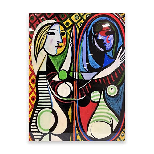 Pablo Picasso „Mädchen hinter dem Spiegel“ Reproduktion auf Leinwand.Abstrakte berühmte Gemälde drucken. Leinwand-Wand-Kunst-Bild für Wohnkultur. 40 x 60 cm (15,8 x 23,7 Zoll) rahmenlos von IKYE