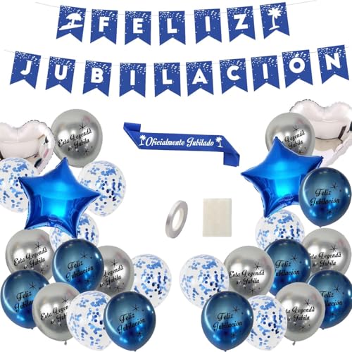 IM® ️ Dekorationsset für die Rentenparty Mann (Girlande + 24 Latexballons + 4 Folienballons + Band), Fotobanner | Happy Rente | Ruhestand | Ruhestand Luftballons | Geschenk zum Ruhestand von IM INFINITE MARKET