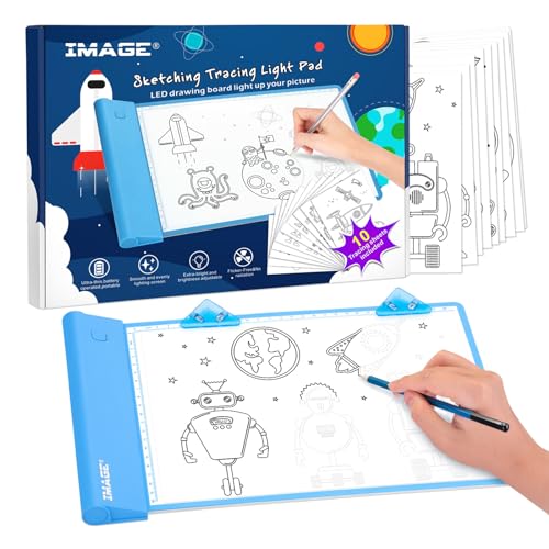 IMAGE A4 Leuchttisch, einstellbarer Helligkeit Leuchttafel Kabellos Farbtafel für Kinder, leuchtkasten mit 10 verfolgbare Bilder, Geschenk und Spielzeug für Kinder, Blau IMAGE A4 Leuchttisch, einstellbarer Helligkeit Leuchttafel Kabellos Farbtafel für Kinder, leuchtkasten mit 10 verfolgbare Bilder, Geschenk und Spielzeug für Kinder, Blau von IMAGE