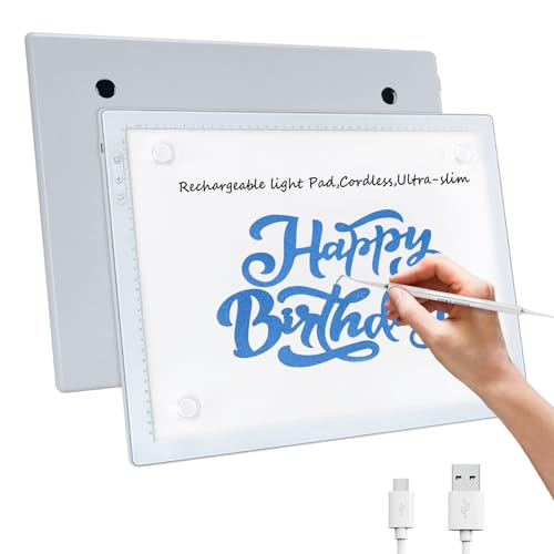 IMAGE Leuchttisch A3 LED Light Pad Wiederaufladbar durch USB Typ-C, kabellos Ultra-Thin mit Einstellung Speicherfunktion, light pad für diamond painting,Zeichnen,Skizzieren,2D-Animation (6000K Weiß) von IMAGE