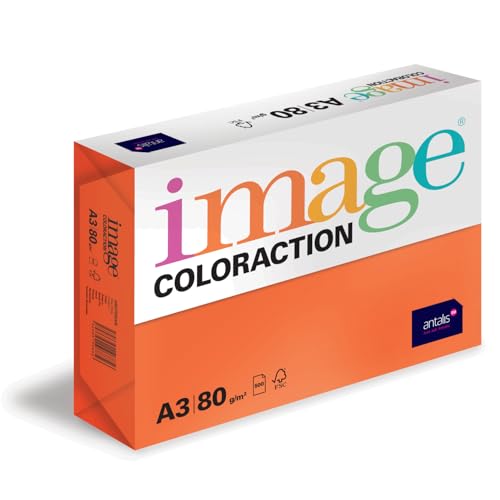 Image Coloraction Amsterdam - farbiges Kopierpapier - DIN A3, 297 x 420 mm, 80 g/m² - buntes, holzfreies Druckerpapier für Kopierer - 500 Blatt - Orange von IMAGE