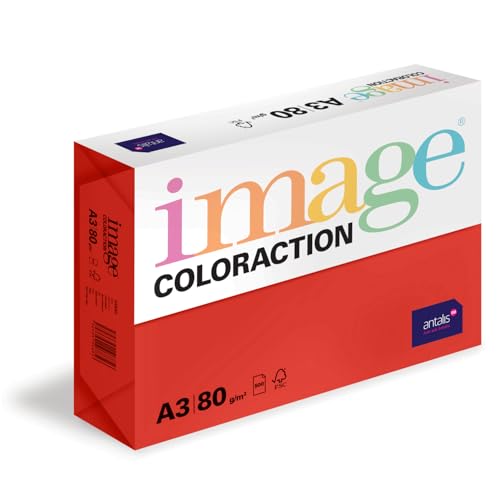 Image Coloraction Chile - farbiges Kopierpapier - DIN A3, 297 x 420 mm, 80 g/m² - buntes, holzfreies Druckerpapier für Kopierer - 500 Blatt - Rot von IMAGE