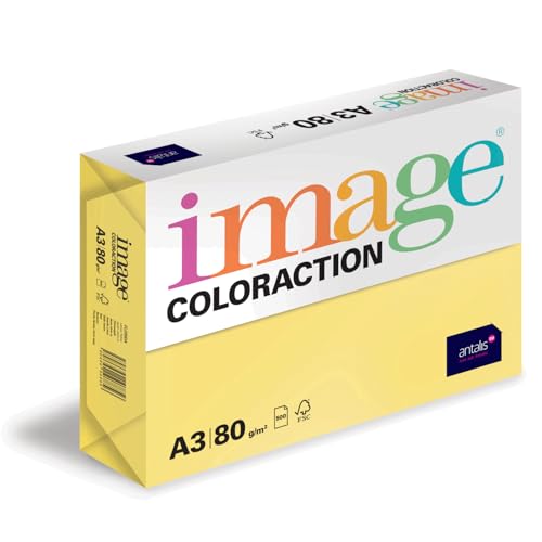 Image Coloraction Florida - farbiges Kopierpapier - DIN A3, 297 x 420 mm, 80 g/m² - buntes, holzfreies Druckerpapier für Kopierer - 500 Blatt - Zitronengelb von IMAGE