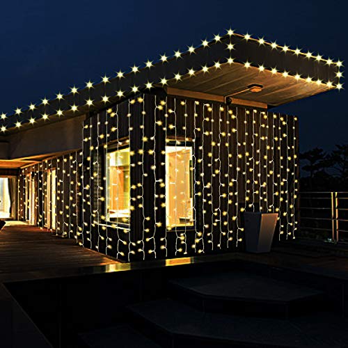 LED Lichtervorhang Lichterkette mit LEDs 8 Beleuchtungsmodi Deko für außen Outdoor Hochzeit Party (Warmweiß) von IMAGE
