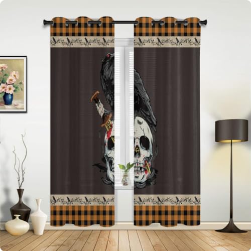 IMASHI Halloween Weiß Totenkopf Muster Bedruckte Vorhänge Große Vorhänge Verdunkelungsvorhänge Für Schlafzimmer Wohnzimmer Kinderzimmer Vorhänge 183x214cm von IMASHI