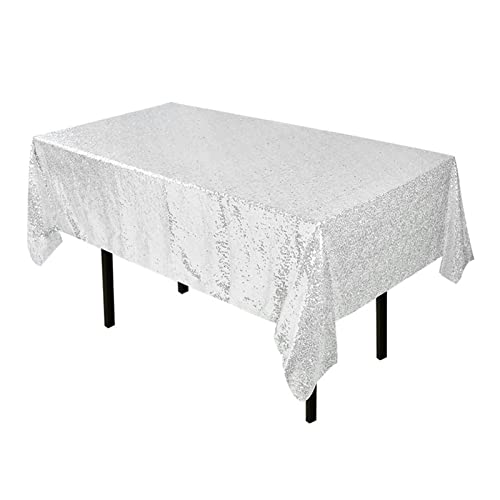 IMEITE Tischdecke, Esstischdecken, silberfarbene Pailletten-Tischdecke, Polyester, Glitzer, Tischdecke für Hochzeit, Party, Bankett, Heimbedarf, Picknick-Tischdecke von IMEITE