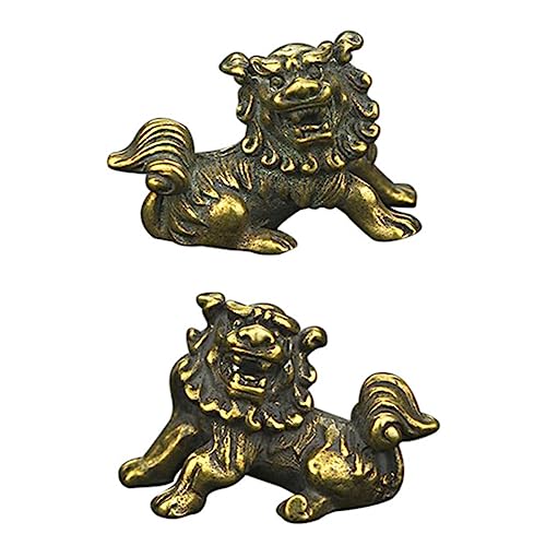 IMIKEYA 1 Paar Löwenverzierung aus Messing Abziehbilder golden Untersetzer Tischlöwenskulptur die chinesen House Decoration Löwenschmuck aus Kupfer Löwen Tischdekoration Yellow von IMIKEYA