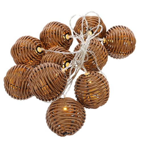 IMIKEYA 1 Satz Imitation Rattan Gewebte Lichterketten Rattan-kugel-led-leuchten Romantisches Dekor Vorhang Lichterketten Warme Fensterleuchten Draussen Künstliches Rattan Weben Plastik von IMIKEYA