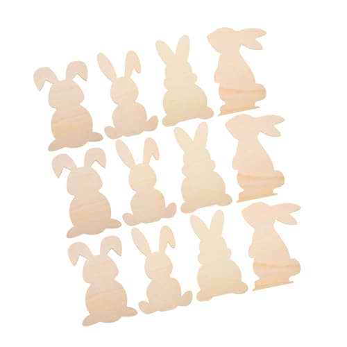 IMIKEYA 12St Ostern basteln selber Machen DIY Rohling Hase aus unbehandeltem Holz Holzdekoration Hase unvollendete Hasenausschnitte aus Holz Osterhasen-Aufhänger hölzern Khaki von IMIKEYA