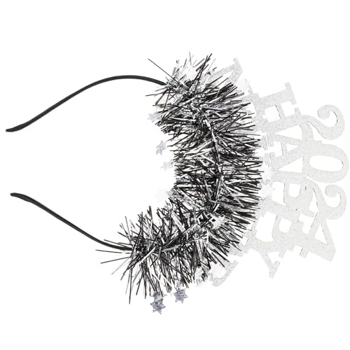 IMIKEYA 2024 Frohes Neues Jahr Stirnband Tiara Glitzer-Pailletten-Stirnband Mit Lametta Neujahrs-Haarreifen-Kopfschmuck Für Silvester-Partydekorationen Silber von IMIKEYA