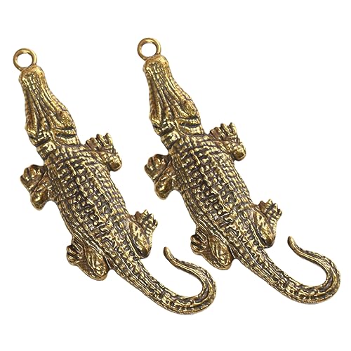 IMIKEYA 2St Antike Taschenschlüsselanhänger Schmuckherstellung mit Tieranhängern Alligator-Ohrringe Rucksackanhänger Handwerk aus Messing Krokodilornament aus Messing Golden von IMIKEYA