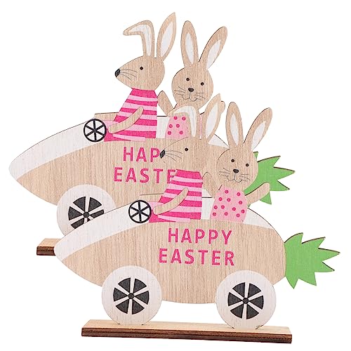 IMIKEYA 2St Kaninchen-Karotten-Ornament Haushaltswaren Tisch Heimdekoration Figur Easter Bunny Ostern Home Decoration Ostervorräte -Holzschild hölzern Violet von IMIKEYA