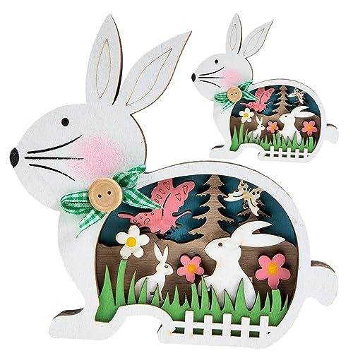 IMIKEYA 2St Kaninchen-Verzierung Pralinen Hase Ammer tragen jo kaninchenzubehör Ostern mitgebsel osterm Easter Bunny holzdeko Ostern Tischschild aus Holz -Holzschild hölzern von IMIKEYA