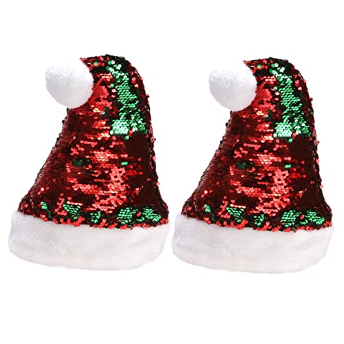 IMIKEYA 2St Weihnachtsmütze Weihnachtsmann-Kostüm Damen Hut weihnachtsfeier hut Bulk-Hüte santa claus hat weihnachtsmannmützen Weihnachtsdekoration glänzender weihnachtshut Pailletten rot von IMIKEYA