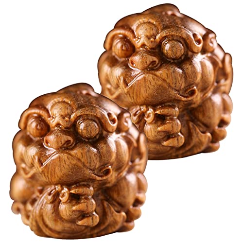 IMIKEYA 2st Holzschnitzbarren Perlen Geld Frosch Ornamente Vintage-schmuck Keuchen Auto Kleine Antike Tierfiguren Heidnisch Charme Schlüsselanhänger Fuchs Baum Hund Sandelholz von IMIKEYA