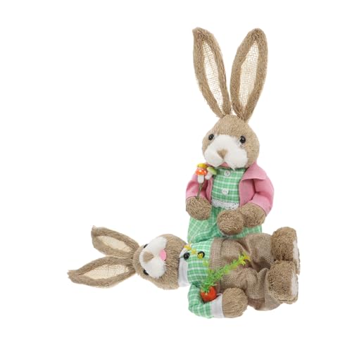 IMIKEYA 2st Strohkaninchen Kleines Gartenkaninchen- Osterhasen Tischdeko Hase Kaninchenstatue Osterhase Aus Stroh Hasenfigur Kleine Figuren Grashäschen Figur Osterpaar Hase Baumwolle von IMIKEYA