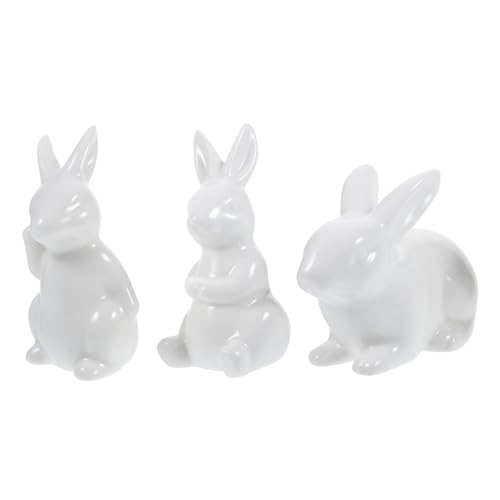 IMIKEYA 3St Kaninchen-Verzierung Hase Plüsch Frosch Kaninchenstatue Mini-Kaninchen Kaninchenmodelle Kaninchen basteln Dekoration Häschen-Statue Gartenfiguren Keramik Weiß von IMIKEYA