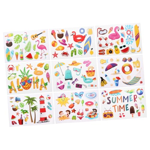 IMIKEYA 4 Sätze Hawaii-tagesaufkleber Film Fenster Wandtattoo Prisma Bildschirm Jalousie Luau-strandaufkleber Tür Punkt Wiederverwendbares Stickerbuch Stickbilder Pvc 9 Blätter * 4 von IMIKEYA